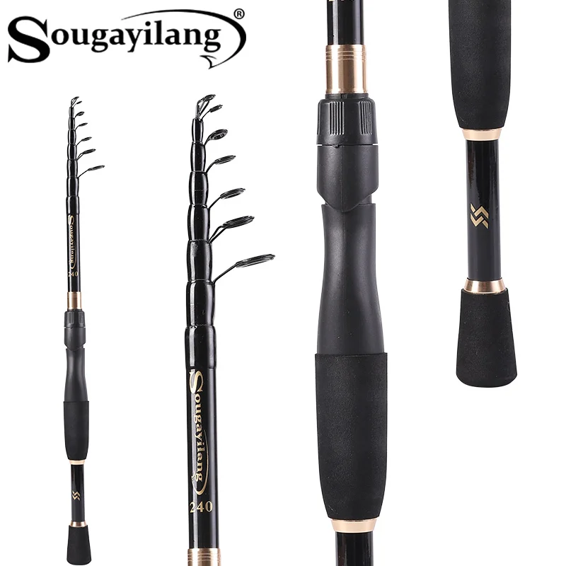 Sougayilang 1.8-2.4m Telescopic Fishing Rod Ultralight Weight Spinning/Casting Fishing Rod Carbon Fiber Travel Fishing Rod Pesca