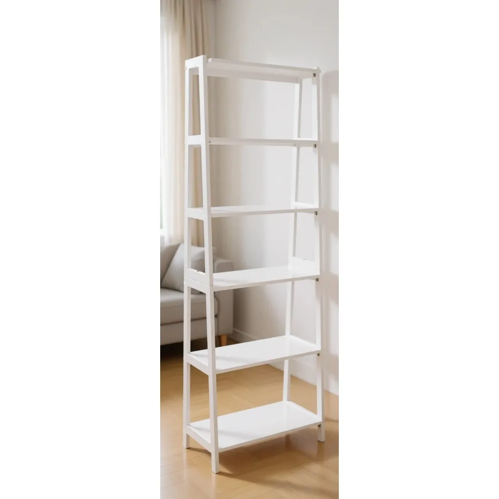 

Пятиуровневая книжная полка-лестница из каучукового дерева, отдельно стоящий органайзер для хранения в небольших помещениях, белый