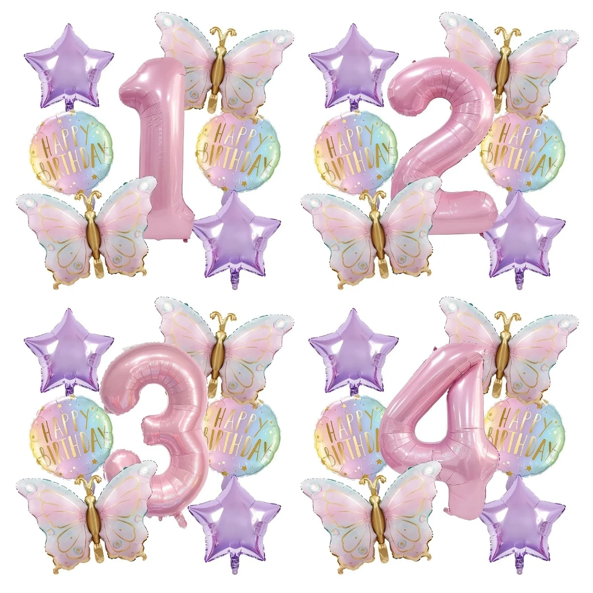 7Pcs Pink Butterfly and Number Balloons Combo Set - Perfect for Birthday Celebrations, Kids' Parties, Baby Showers