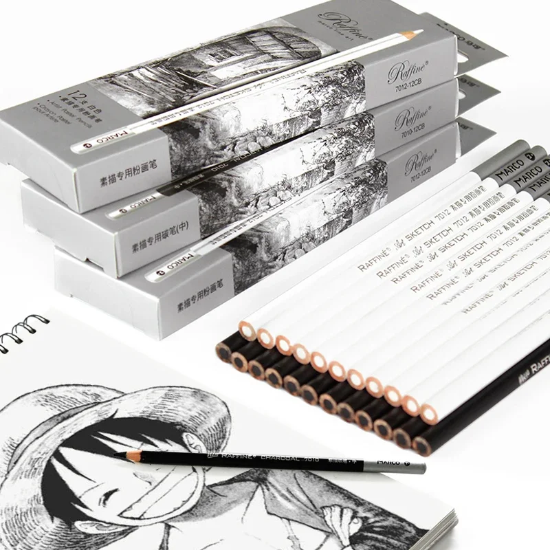 Marco White Charcoal Pencil Profesional Black Charcoal Pen Sketch Drawing Dibujar Para Papeleria Soft-medium-hard Chrcoal Pen