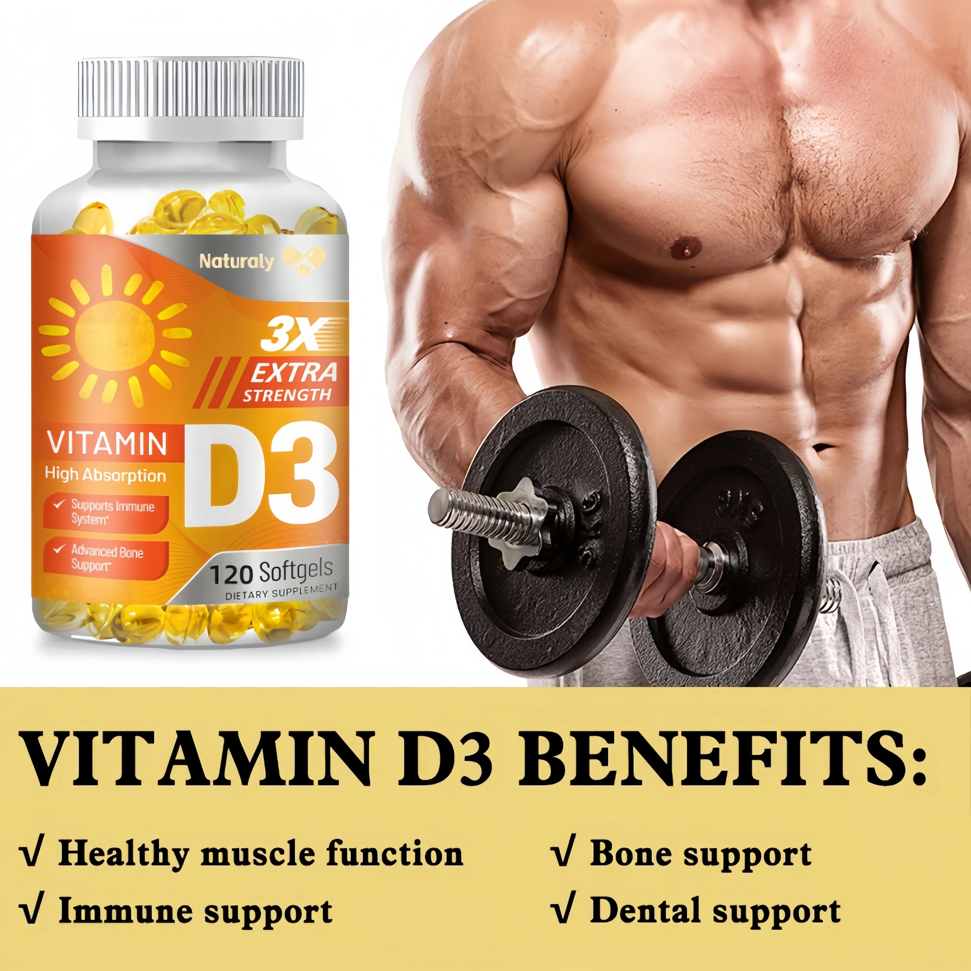 Vitamin D3 Capsules Supports Healthy Bones, Mood & Immune System Function