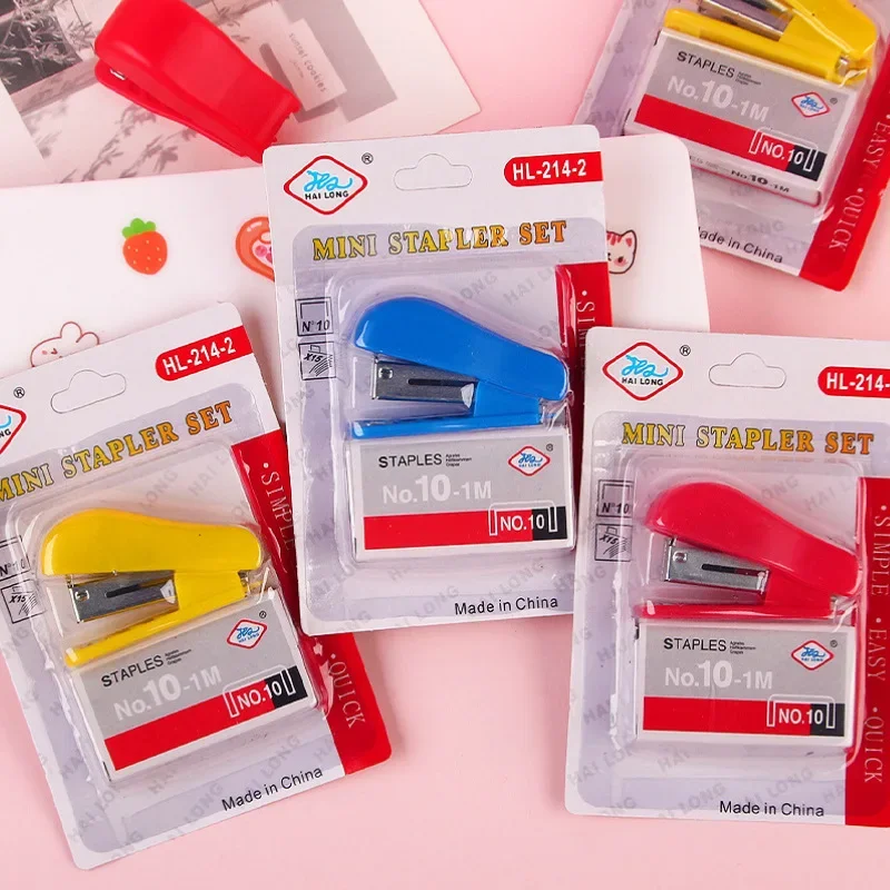 Cute Mini Stapler Set Student Stationery Simple Portable Many Colour Labor-Saving Office Staples Wholesale