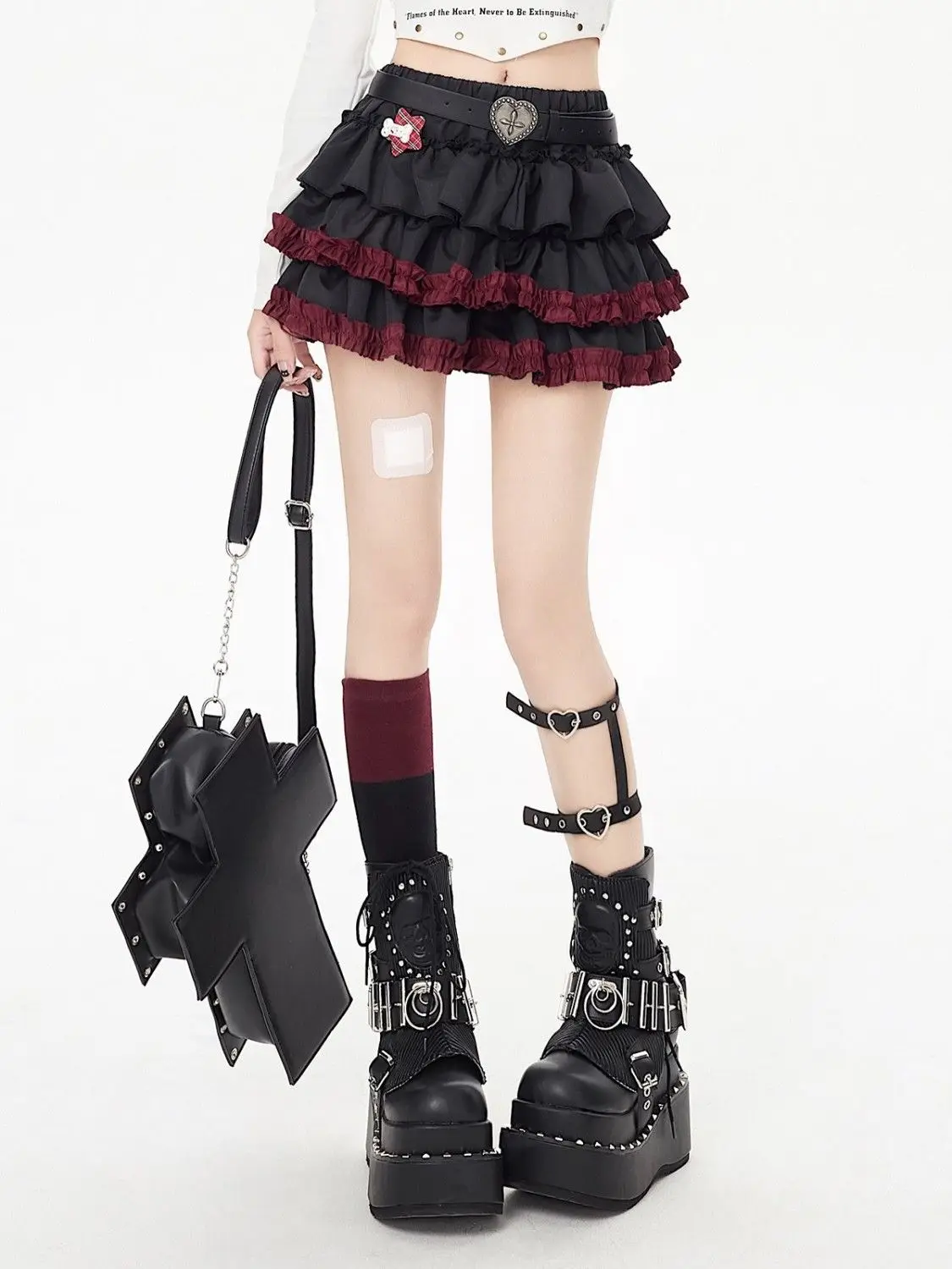 Mini Skirt Woman Clothing Goth Y2K Ball gown Plaid Punk 2000s Sweet Lolita Korea Harajuku Splic Dress Elastic High Waist Ruffle