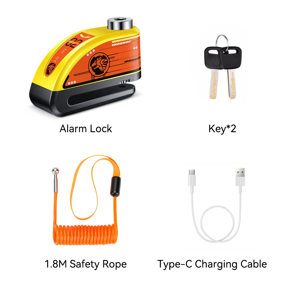 AliExpress UK Rockbye Motorcycle Alarm Disc Brake Lock Security Motorcycle Padlock Waterproof 120db Anti-theft Motorcycle Disc Lock Brake Disc