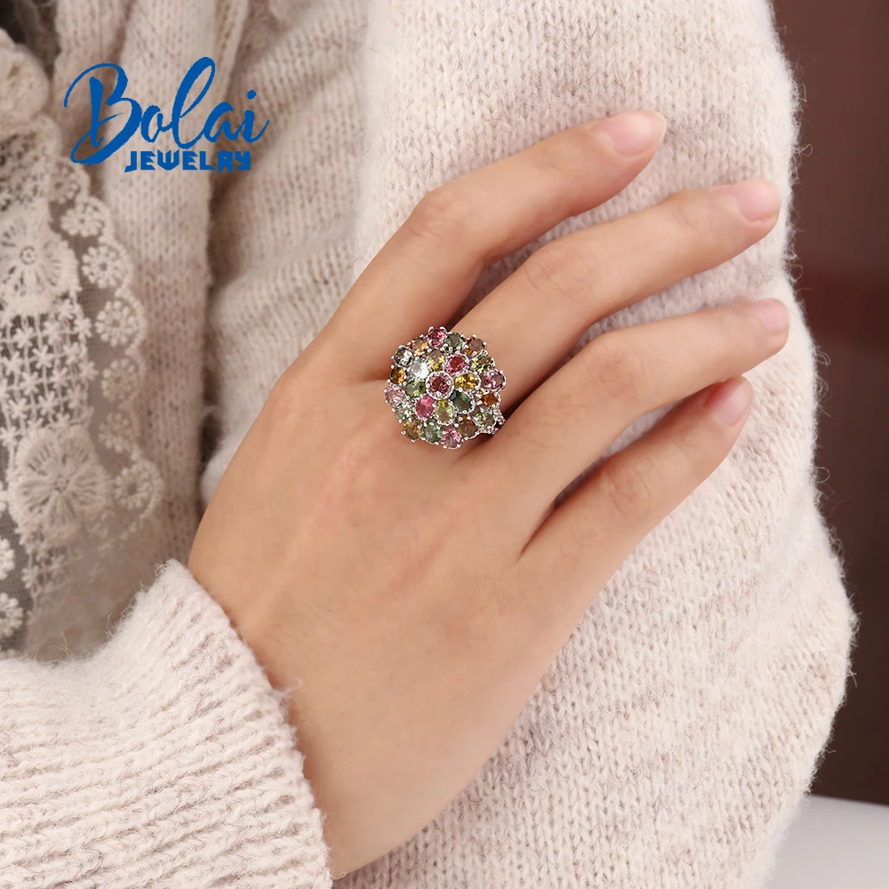 Light Luxury 925 Sterling Silver Women's Ring Natural Tourmaline October Birthstone Fine Jewelry for Anniversary Festival Gift - view 5