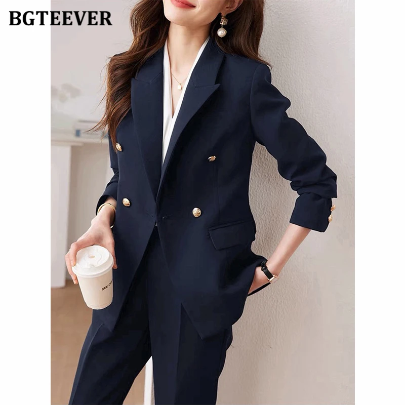 BGTEEVER autunno donna pantalone abiti doppiopetto manica lunga Blazer donna pantaloni a matita donna 2 pezzi Blazer Set