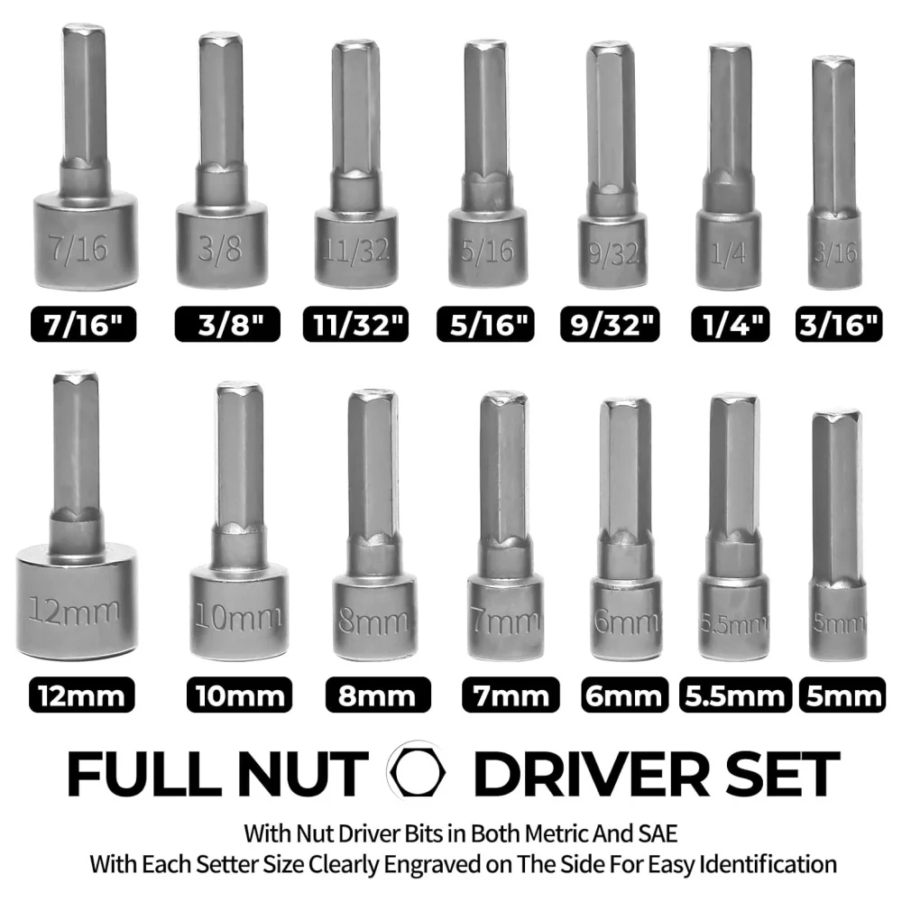 9 Pieces/14 Pieces Strong Socket Hex Wrench Hexagonal Handle Screwdriver Socket Extension Rod Pneumatic Screwdriver Insert