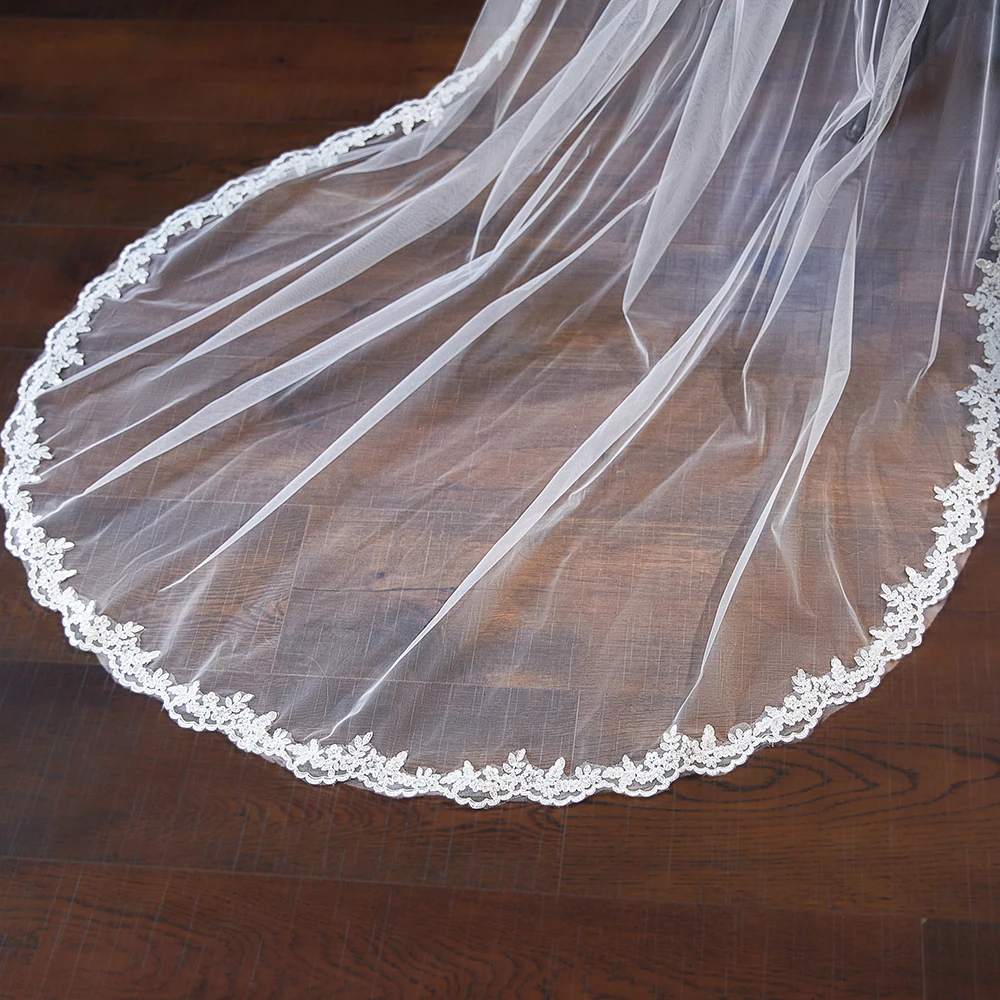 230CM Elegant Lace Applique Edge Bridal Veil One Layer Soft Tulle Marriage Wedding Veil Accessories for Women image 4