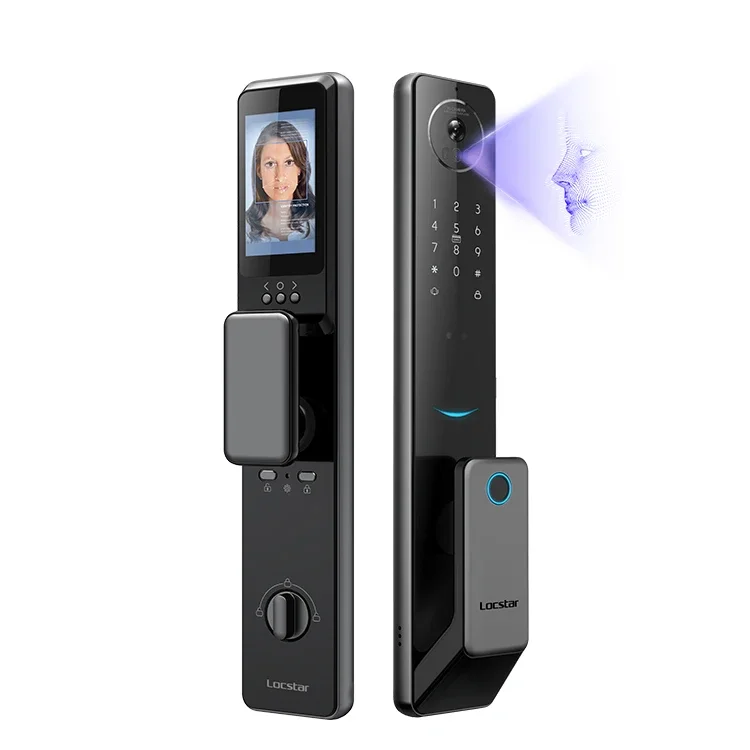 Locstar Security Residential Electronic Fingerprint Digital Password 3d Face Recognition Automatic Smart Door Lock With Camera