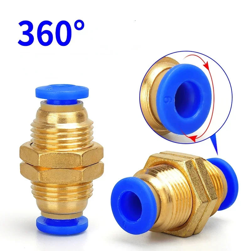 4mm 6mm 8mm 10mm 12mm PM Straight Pneumatic Air Fittings Connector Plastic Push in Quick Bulkhead Union Hose Connector