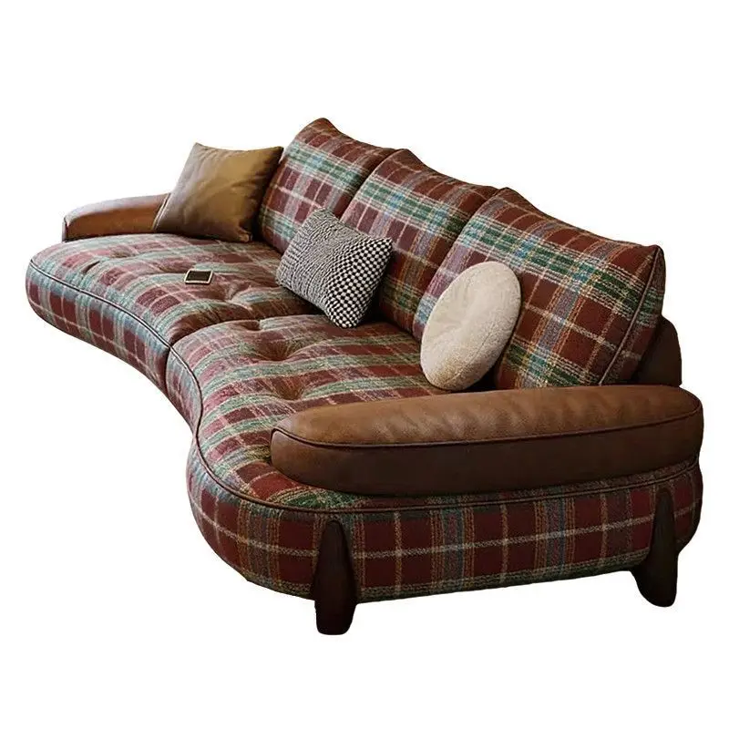 Sofa antique Scottish cloth size apartment living room cashew curved sofa