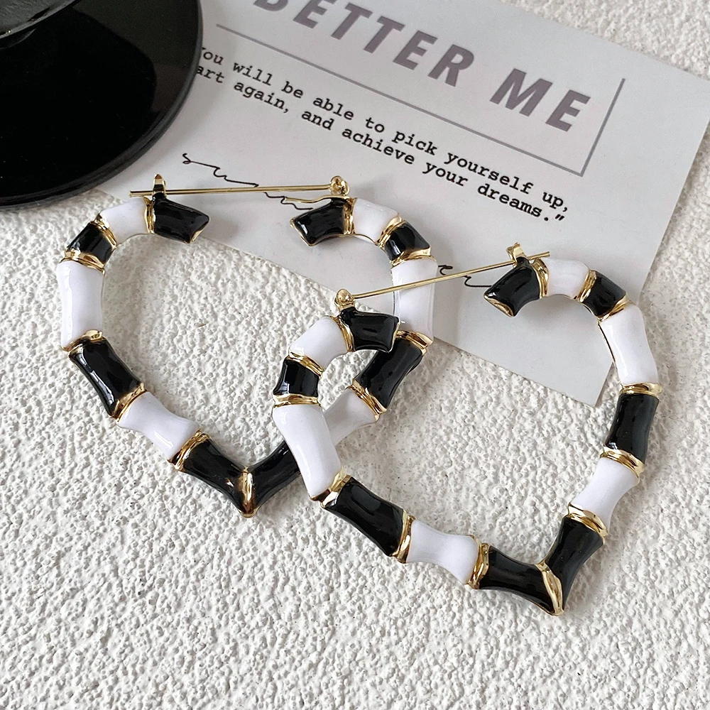 Lifefontier Vintage Black Enamel Resin Geometric Drop Earrings For Women Exaggerate Heart Round Bamboo Earring Pendant Jewelry view 6