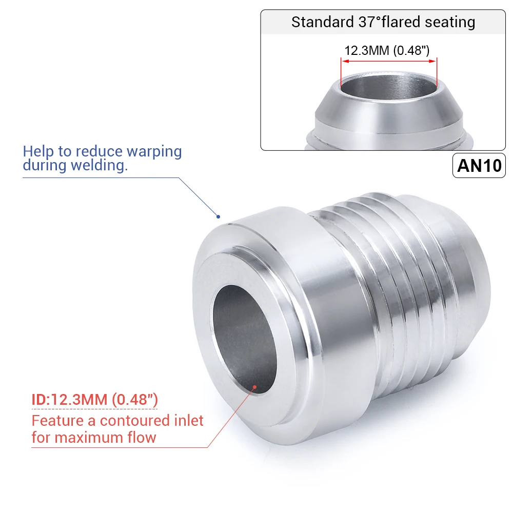 Top Quality Aluminum AN4 6 8 10 12 AN Straight Male Weld Fitting Adapter Weld Bung Nitrous Hose Fitting Silver