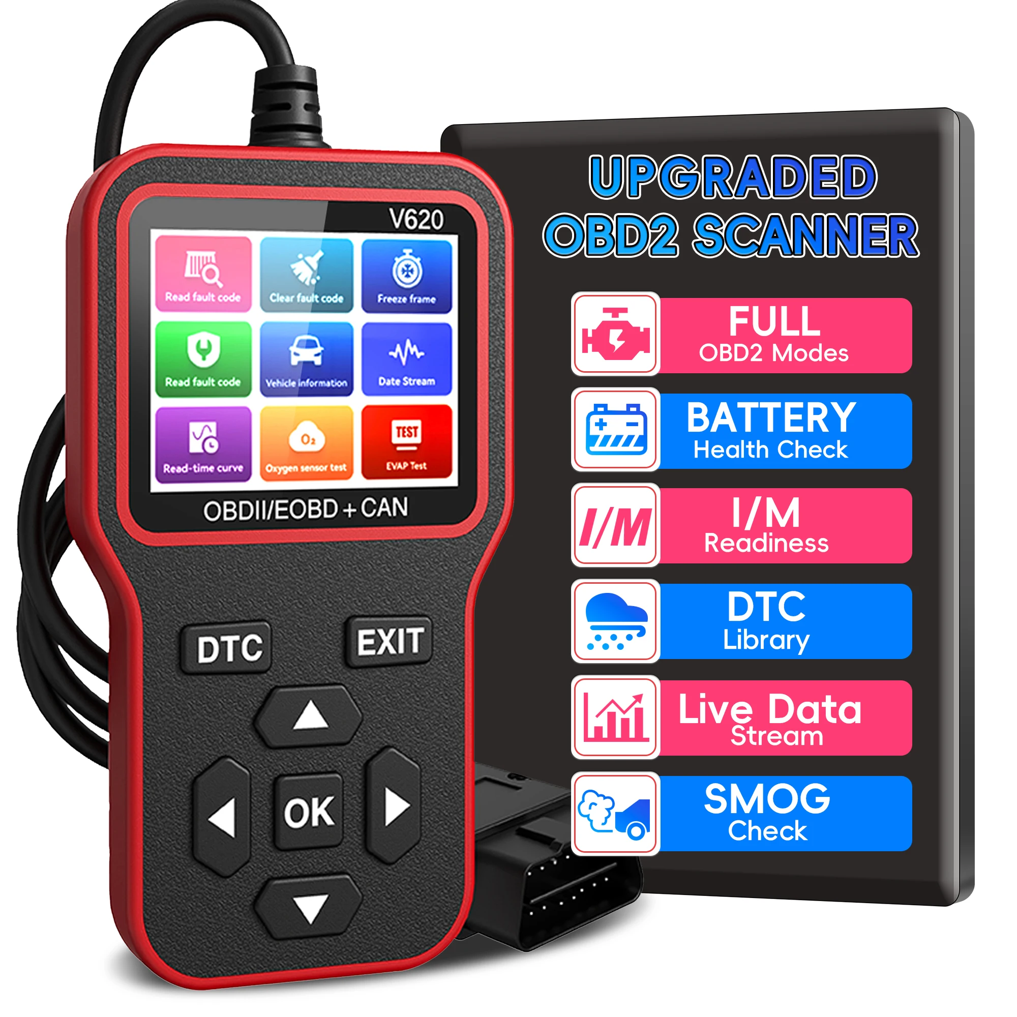 OBD2 Scanner Diagnostic Tool, Vehicle Check Engine Code Readers with Reset & I/M Readiness, Car OBDII/EOBD Diagnostic Scan Tool
