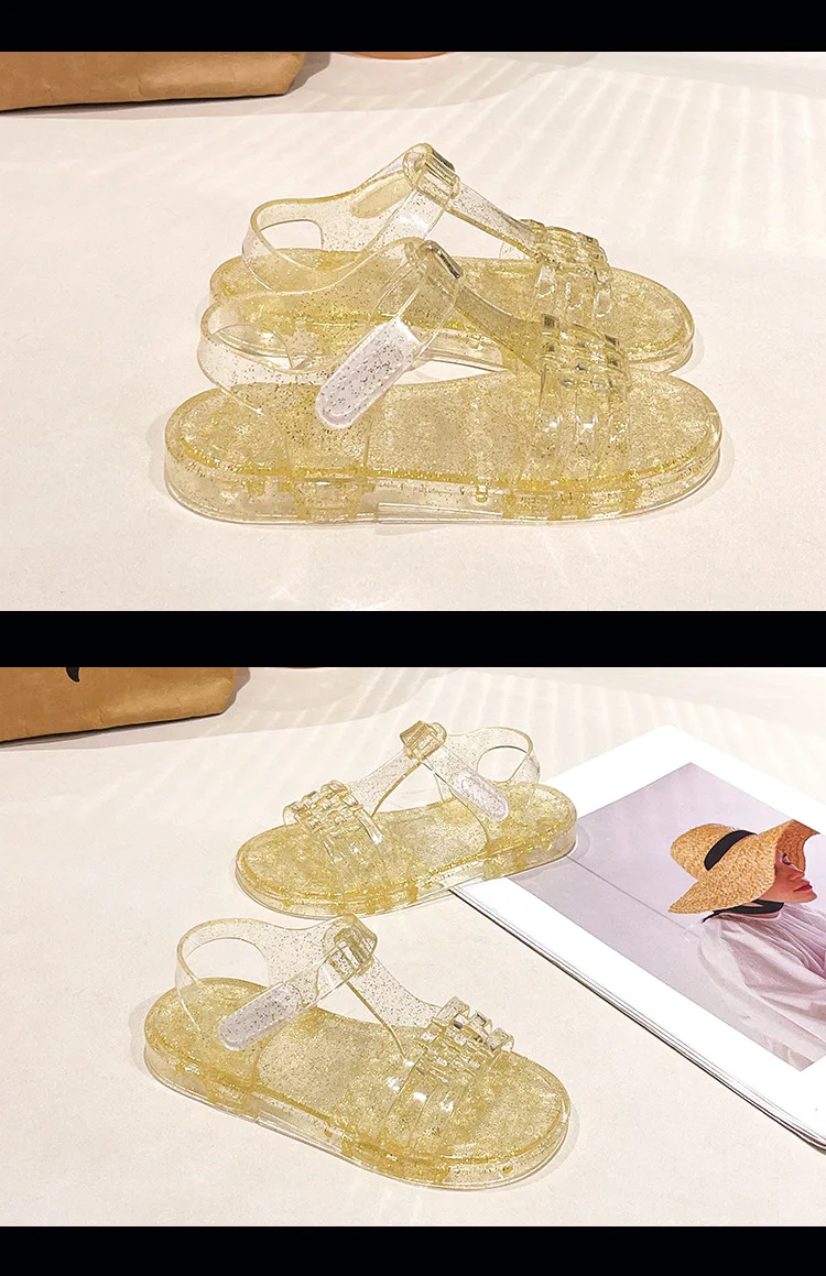 2026 Neue Mädchen Glitzer-Jelly-PVC-Sandalen für Kleinkinder mit Schnallenverschluss, Retro-Geflecht und Cut-Outs, Sommer-Strandschuhe – Detail 34