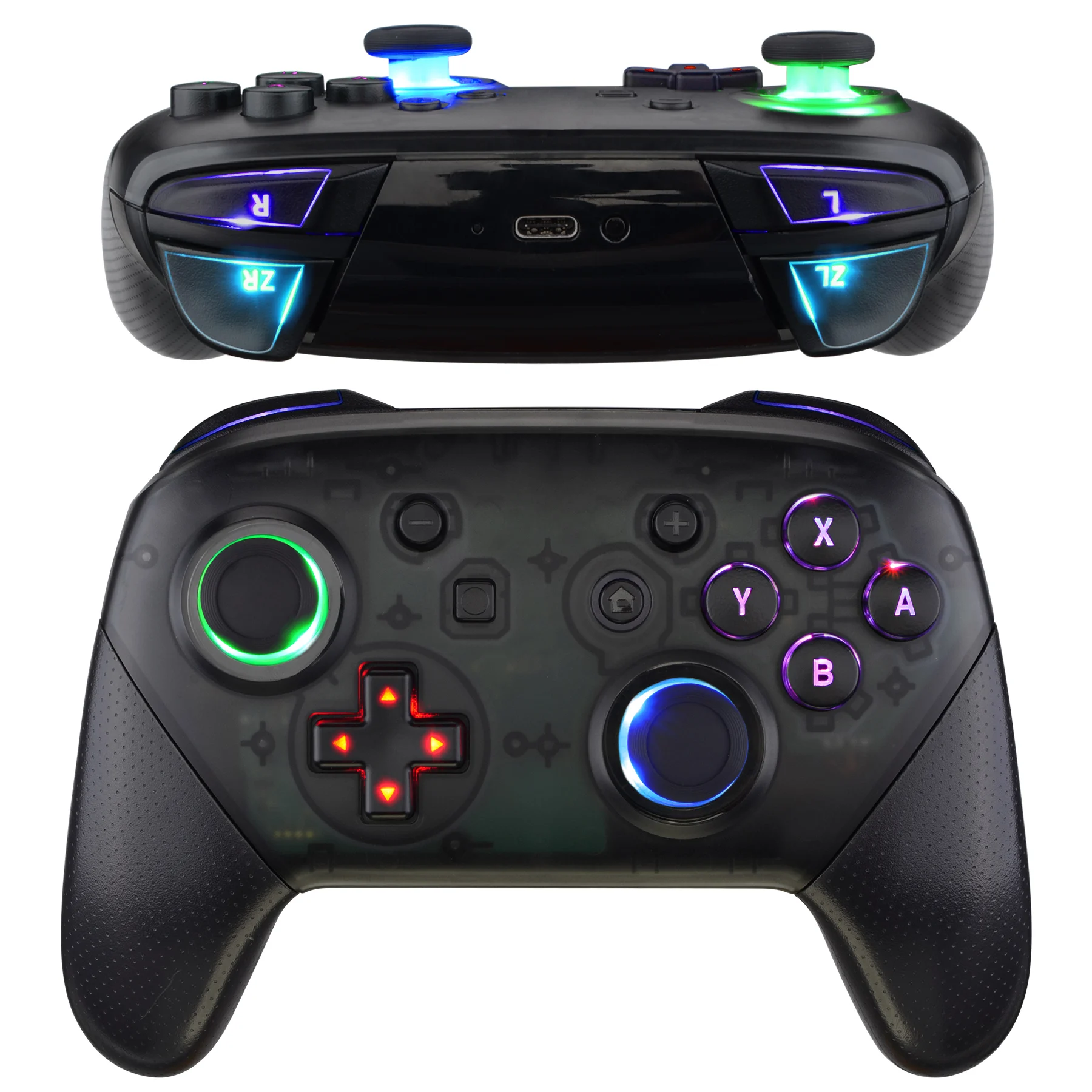 eXtremeRate Luminated Thumbsticks D-pad Face Buttons DIY DTFS LED Kit V2 for Nintendo Switch Pro Controller -  9 Colors Modes