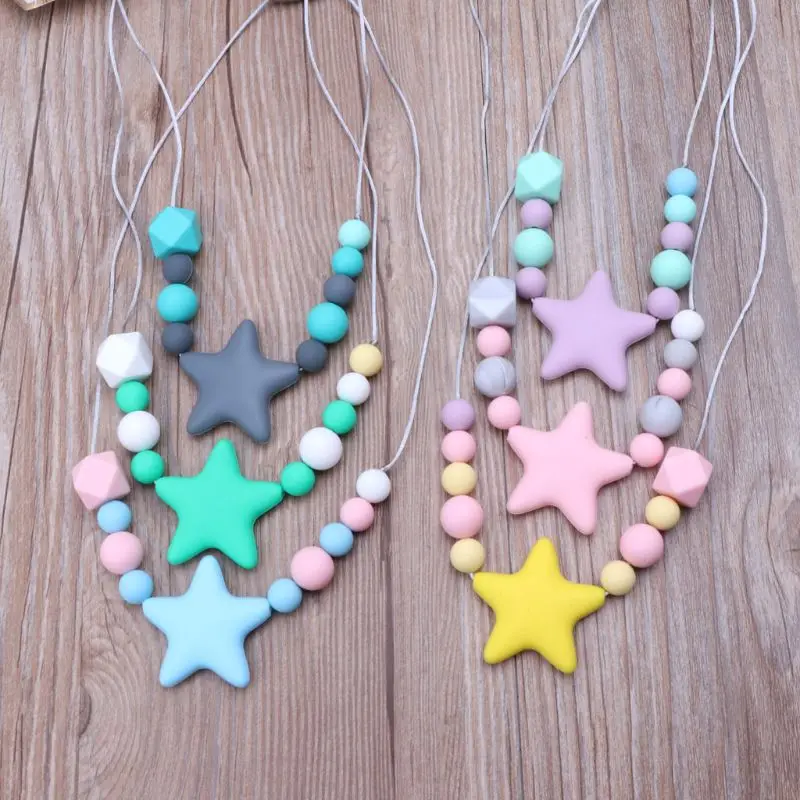 57EE for Creative Silicone Star Teether For Autistic Kids Necklace Chewing Pendant