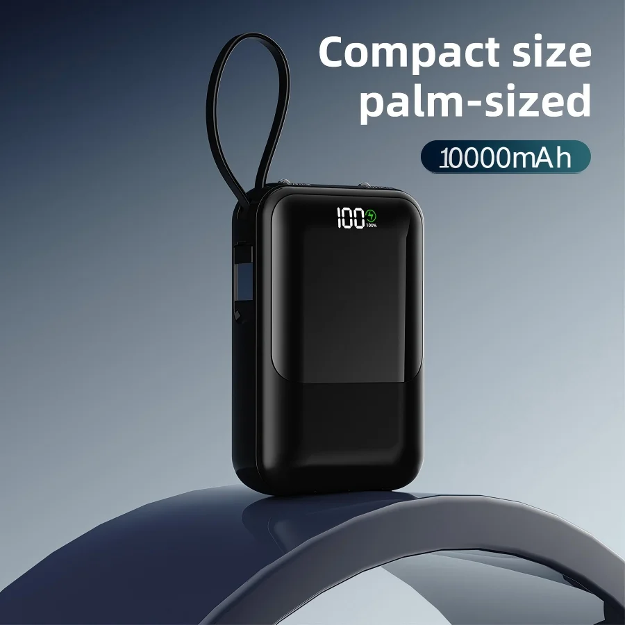10000mAh Large Capacity Portable Power Bank, Super Fast Charging Built-in Cable Mobile Charger Compatible With All Smartphones & Universal Electronic Devices