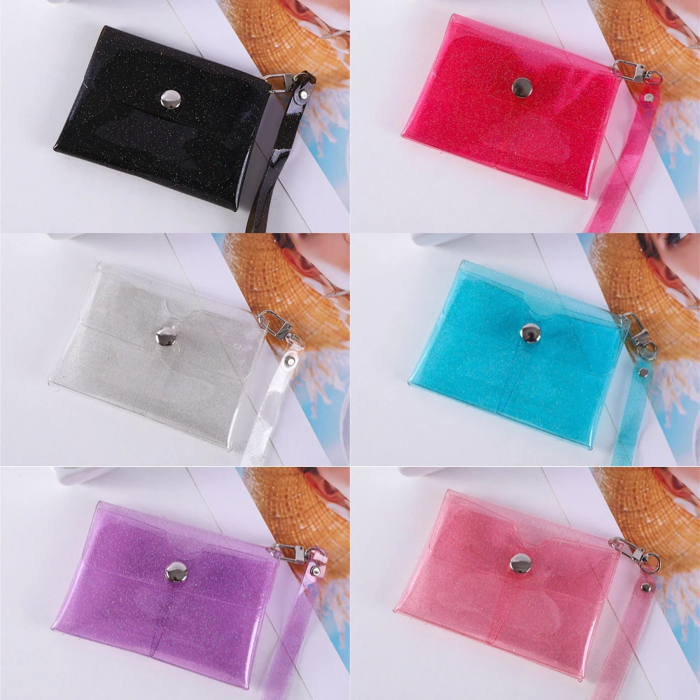 

PVC Transparent Coin Purse Wallet Earphone Lipstick Storage Bag with Keychain Wrist Strap Girls Portable Key Case Card Holder
