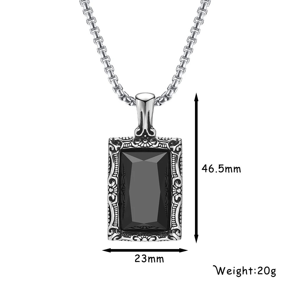 Stainless Steel Popular Black Stone Pendant for Women Gifts Fashion Charm Amulet Necklaces Personality Male Jewelry Accessories