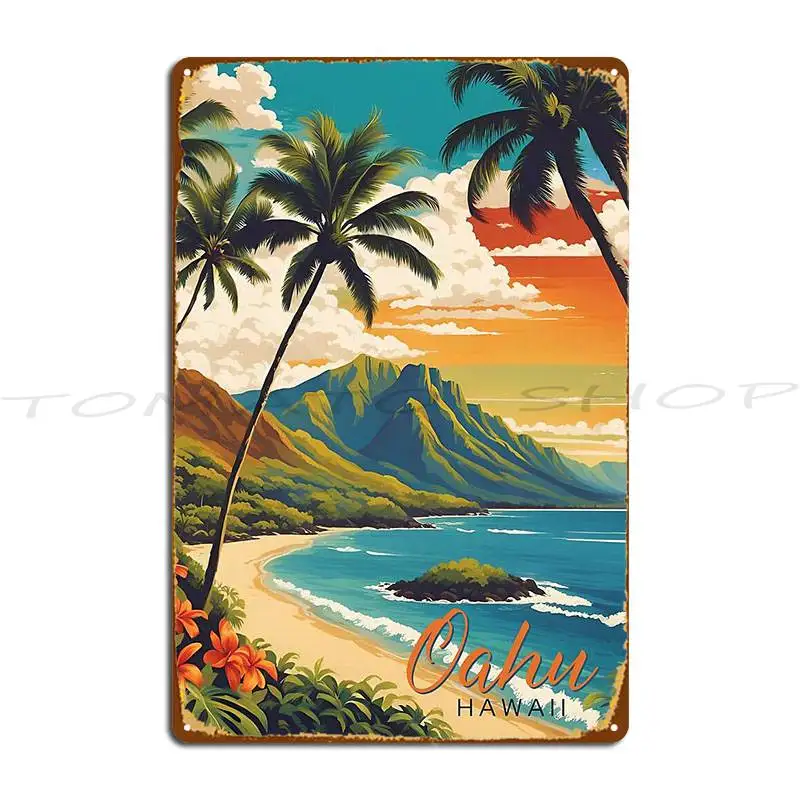 Oahu Hawaii Modern Travel Metal Plaque Cinema Garage Rusty Wall Decor Custom Tin Sign Poster