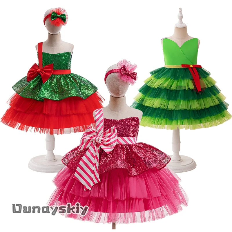Pink Big Bow Christmas Party Dresses Cospaly Costume Kisekiya@Birthday Wedding Princess Prom Dress Carnival Christmas Suit Kids