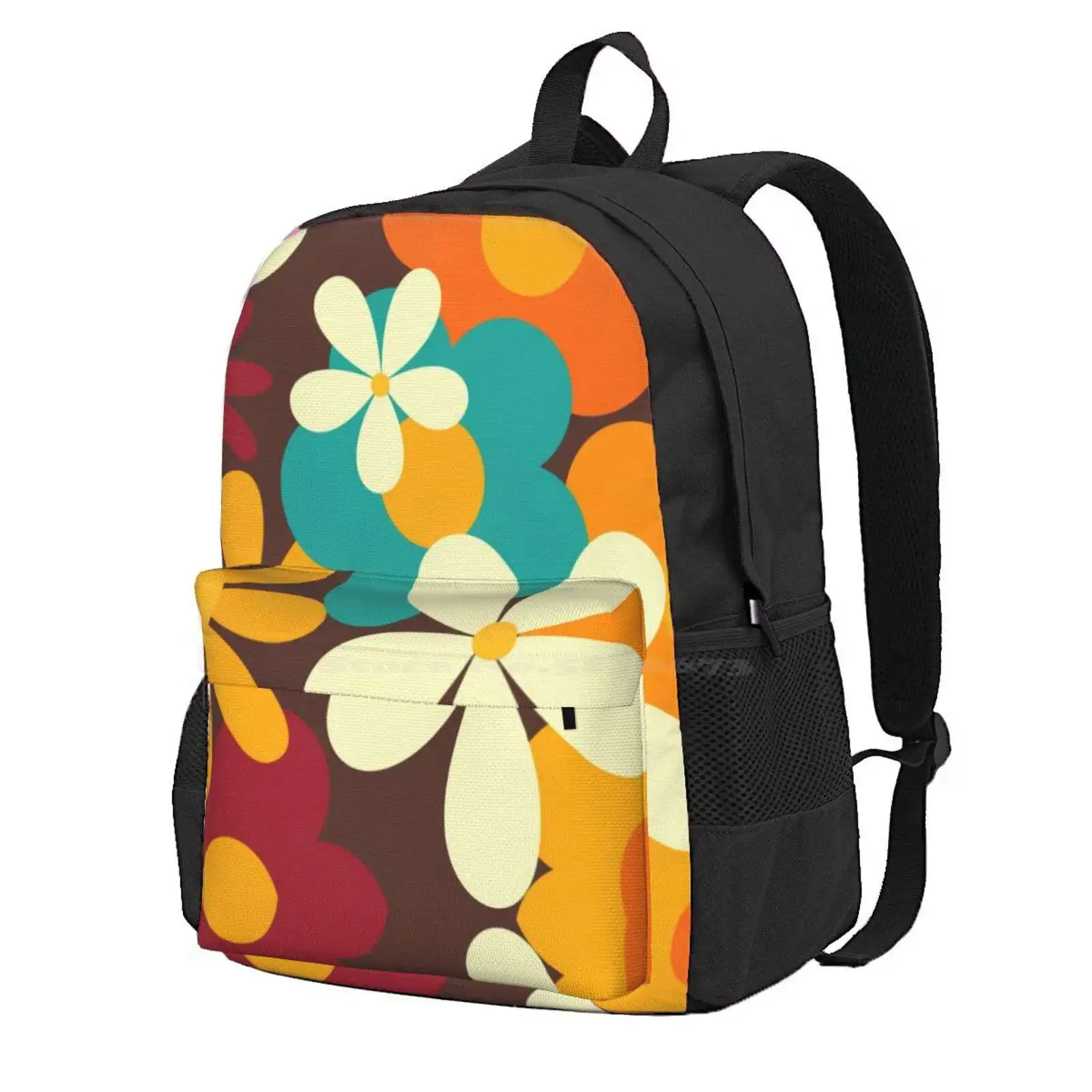 Retro 70S Classic Colors Flower Power Seamless Repeat Pattern Print Hot Sale Schoolbag Backpack Fashion Bags Patterns