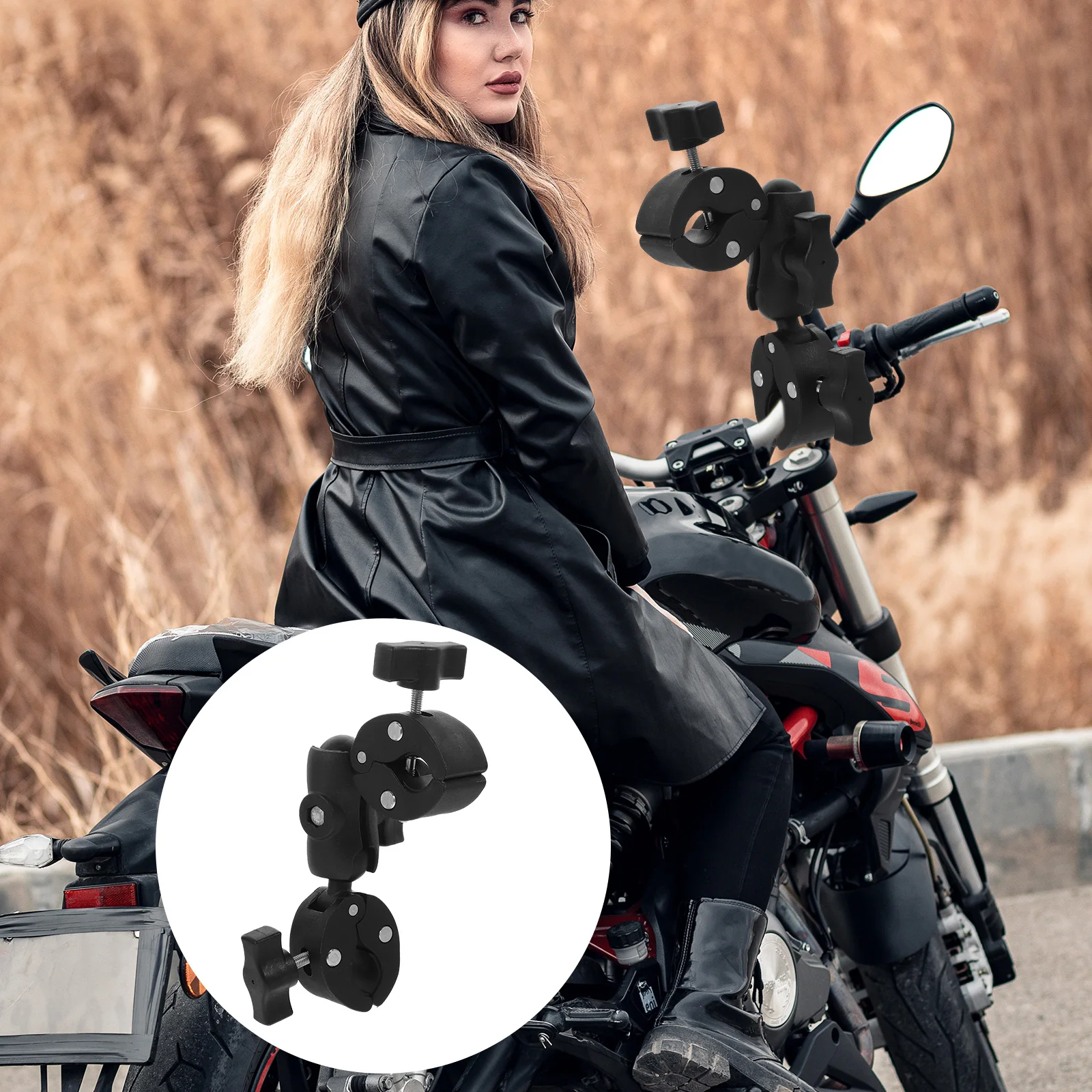 

Dual Mount Motorcycle Camera Holder Clamp 360° Ball Head Sturdy Motorbike Mount Support Bracket Handlebar Universal Accessories