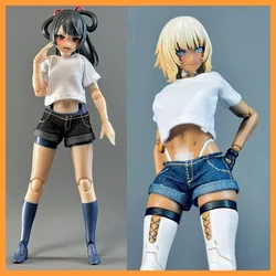 1/12 Scale Female Soldiers Casual Loose White T-shirt Mini Hot Shorts Curled Short Pants for 6