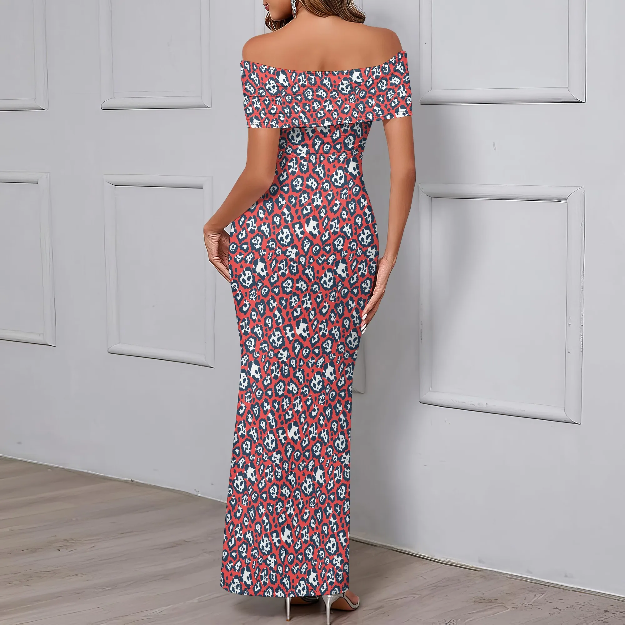 Robe longue sans bretelles pour femmes, épaules dénudées, tendance, imprimé léopard, élastique, XS-3XL