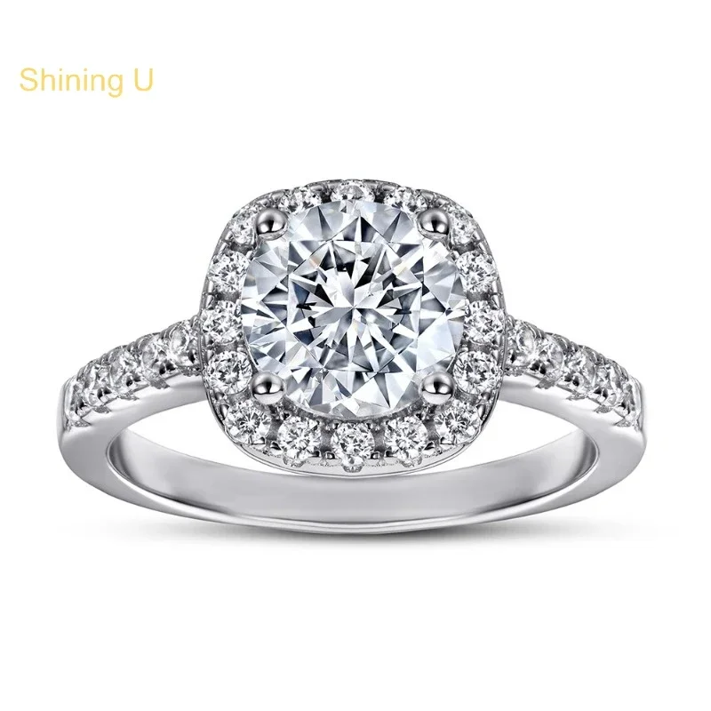 Shining U S925 Silver Round Brilliant Cut Simulated Daimond Ring Fine Jewelry for Women Engagement