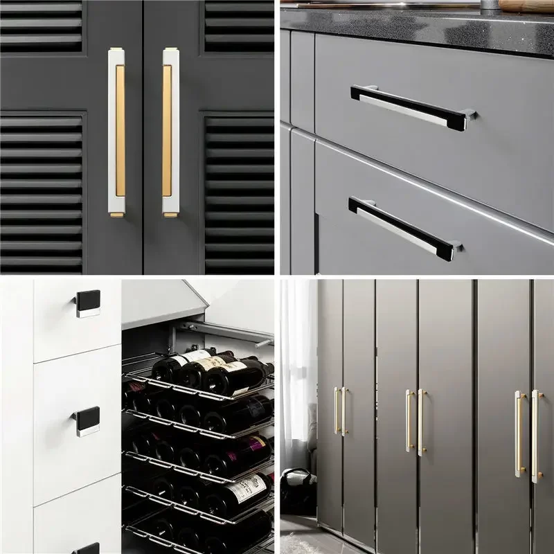 Modern Wardrobe Handle Nordic Drawer Wine Cabinet Door Handle Black Chrome Square Furniture Handle Hardware