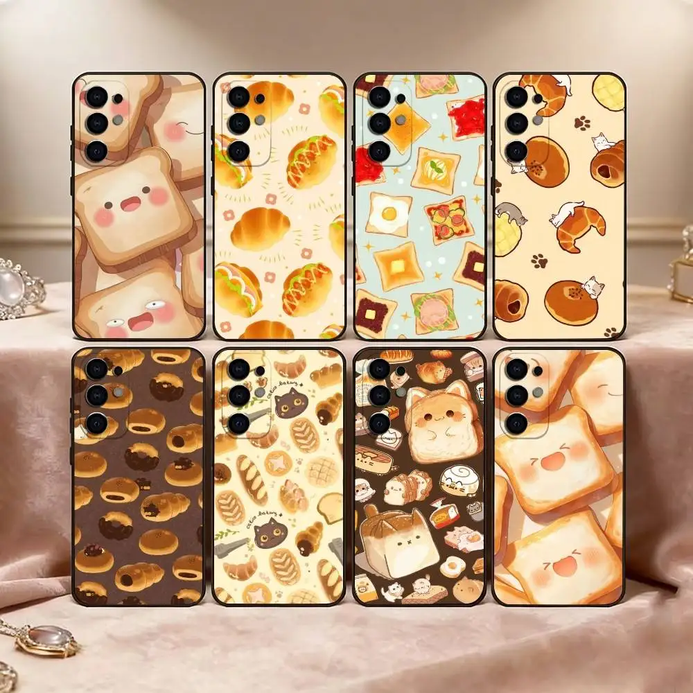 

Cute Bread Illustration Phone Case Black Silicone Soft For Samsung S25,S24,S21,S22,S23,S30,Ultra,S20,Plus,Fe,Lite