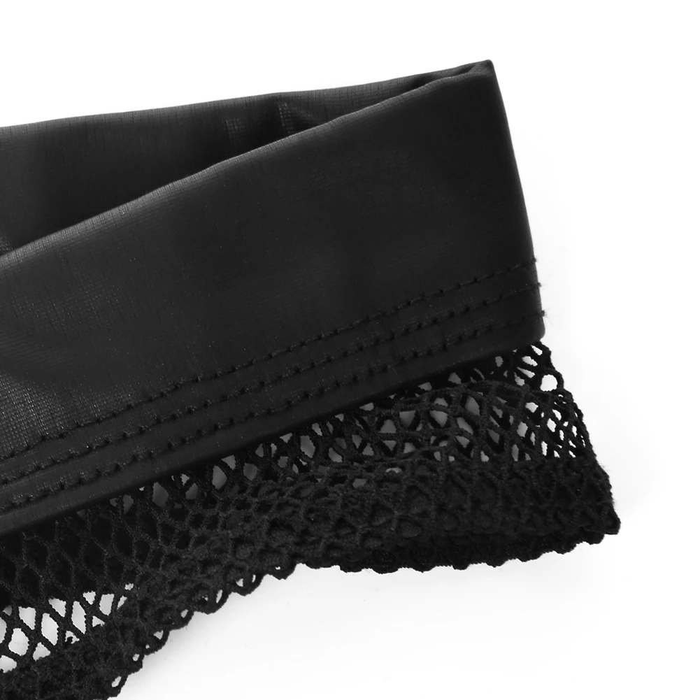 Men Mesh Sheer Thongs Faux Leather Splicing Bulge Pouch Underpants Underwear Low Rise Breathable Briefs Panties