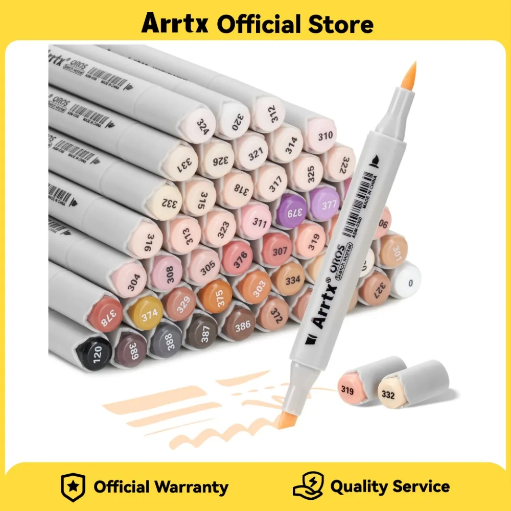 Arrtx Skin Tone Alcohol Markers Oros 48 Colors Brush Chisel Tip for Adult Artists Drawing Coloring Sketching Illustration