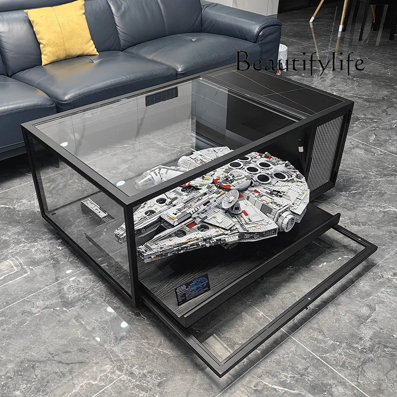 Nordic living room home light luxury high-end creative glass Lego Millennium Falcon display coffee table