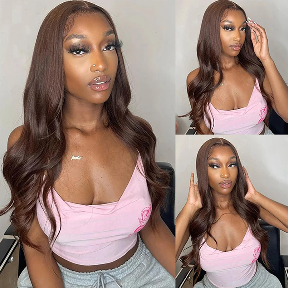 Chocolate Brown 13x4 Lace Front Wig Brazilian Pre Plucked 13x6 HD Lace Frontal Wigs Dark Brown Body Wave Human Hair Closure Wigs