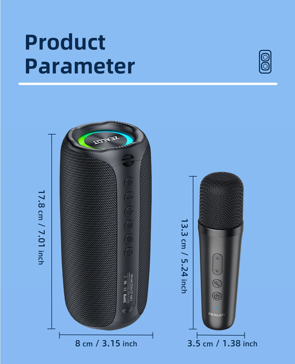 Zealot-MP2 Karaoke-Maschine Tragbarer Bluetooth-Lautsprecher mit 1-2 Kabellosen Mikrofonen 10 Stunden Spielzeit, IPX5 Wasserdicht für Draußen – Detail 1