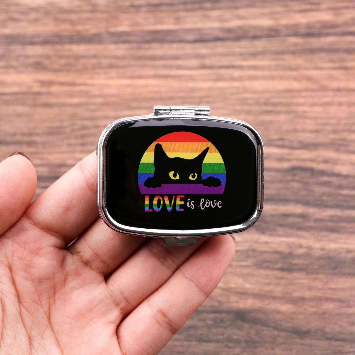 LOVE IS LOVE Rainbow Cat Travel Pill Organizer Pocket Portable Pill Storage Case Small Box For Tablets Container For Medicines