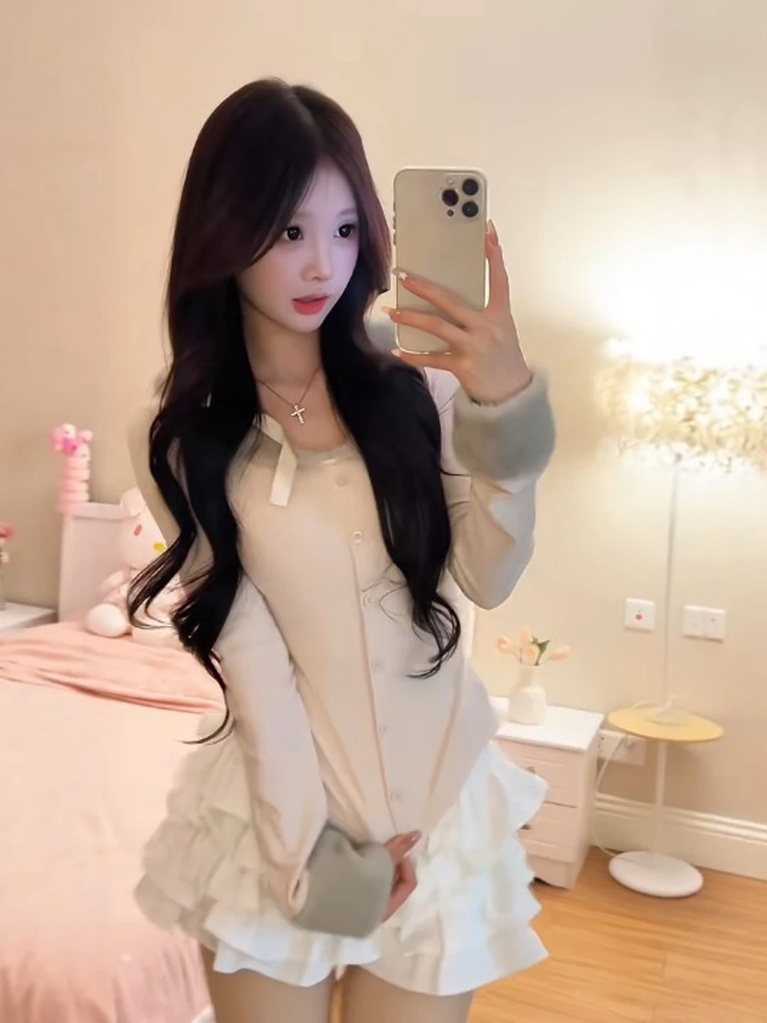 

Розовый кардиган с меховым воротником, длинный, вязаный, с открытой спиной, женский, приталенный, с завышенной талией, для осени и зимы, из смесового хлопка, нежный на ощупь