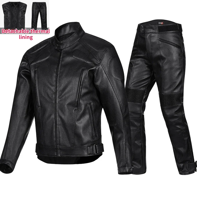 

Motorcycle Riding Suit Men's Trendy PU Waterproof and Durable Motorcycle Warm Leather Coat Fall-Resistant Jacket All Seasons