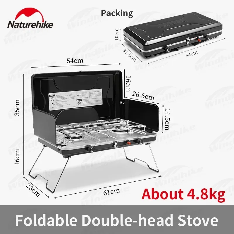 Naturehike 2024 Folding Double Fire Camping Stove Portable Outdoor Picnic BBQ Cooking 3000W Adjustable Gas Furnace Windproof