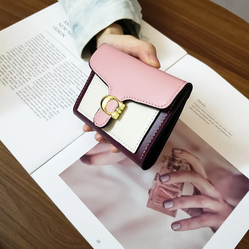 Piece Color Simple Ladies Wallet Female Short Tri-fold Small Wallet Female Coin Purse Card Bag Leather Wallet