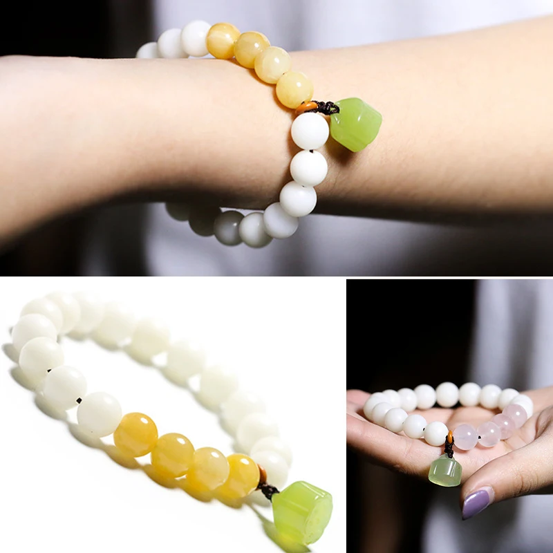 

Free shipping bodhi root White jade bracelet Women single ring lotus agate crystal obsidian men bangle girl gift China wind wolf