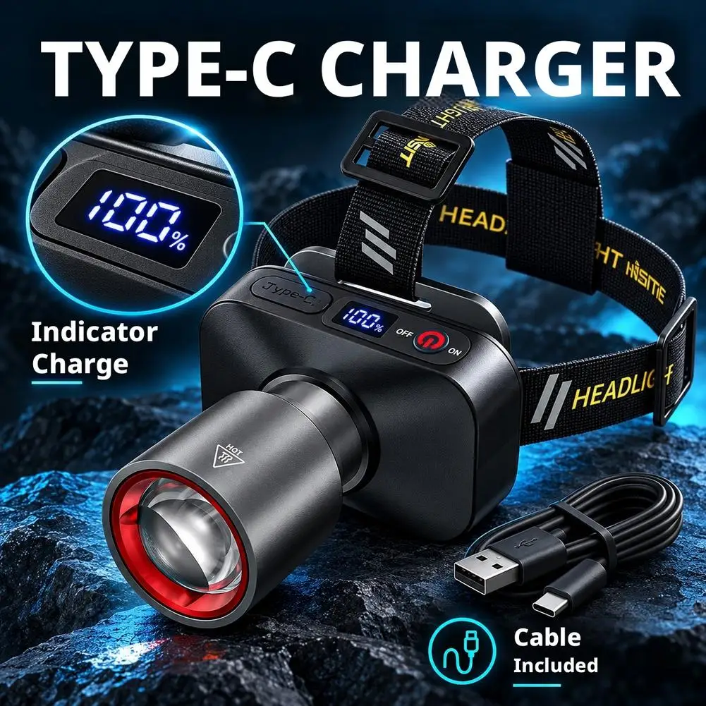 Rechargeable Headlamp Super Bright Head Light Motion Sensor Front Led Head Flashlight Outdoor Camping Flashing