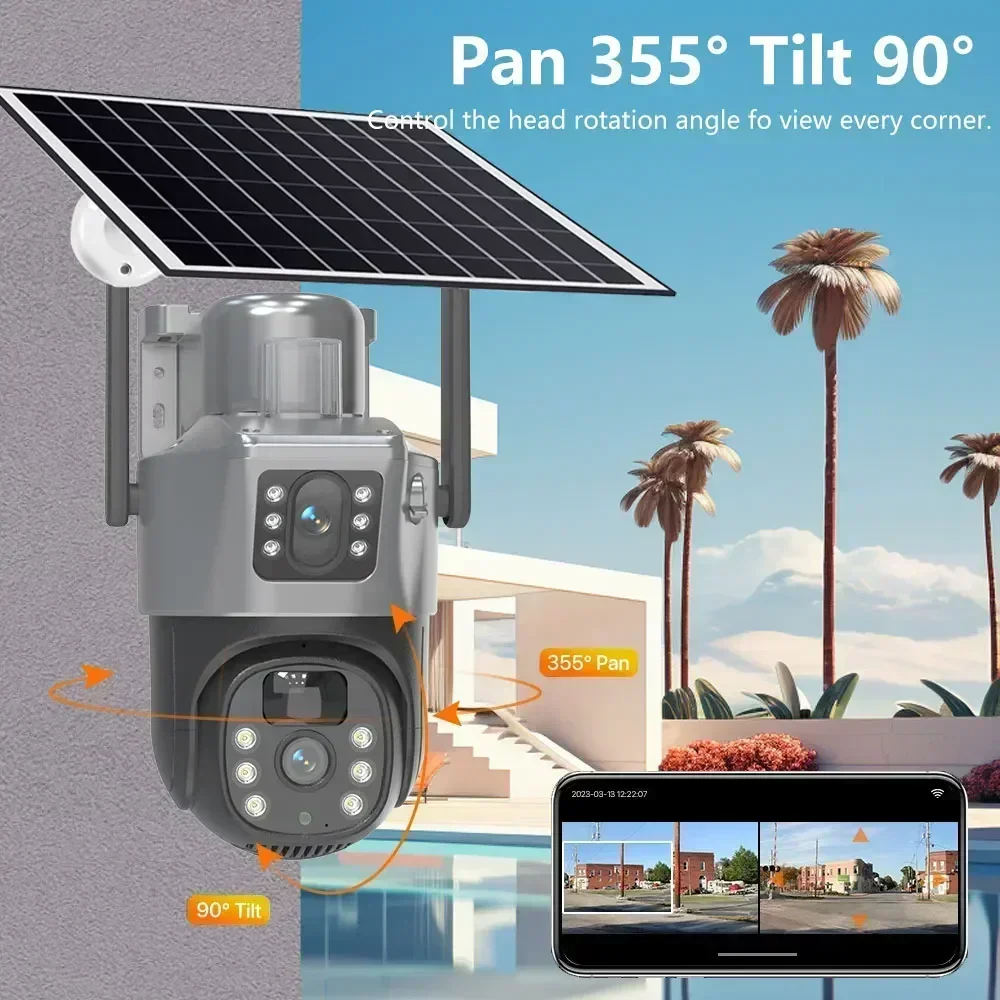 Cámara Solar inalámbrica de 8MP, 4K, 4G Sim, lente Dual para exteriores, Wifi, IP, visión nocturna PIR, V380 Pro, Monitor de protección de seguridad CCTV