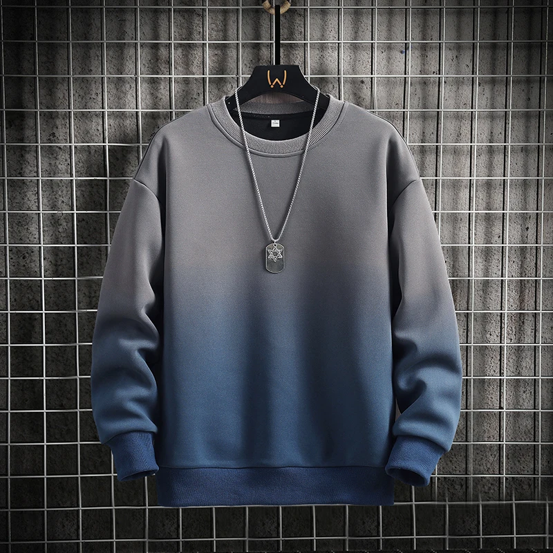 2026 Spring and Autumn New Men's Sweatshirt Gradient Color Hoodie Round Neck Long Sleeve T-shirt Sweatshirt Pullover