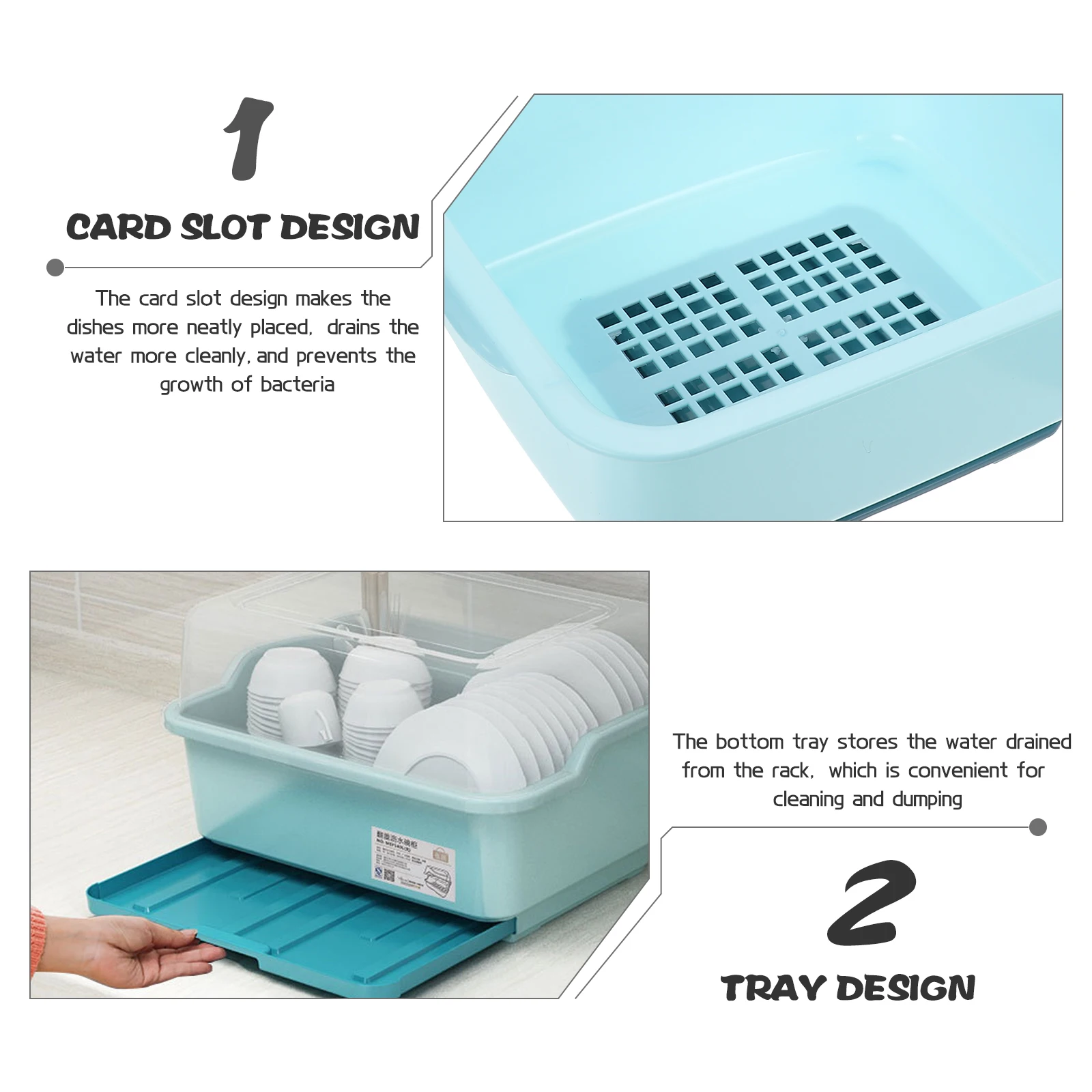 

1Pcs Blue Kitchen Cutlery Draining Box Storage Case with Transparent Lid for Utensil Organization