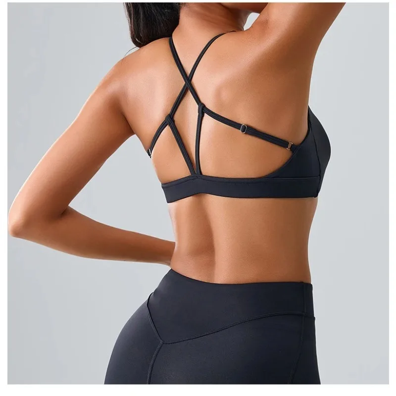 Beautiful Back Cross Back Women Bra Fitness Bra Tights Yoga Vest High Strength Shockproof Gym Sports Top Push Up With Chest Pad