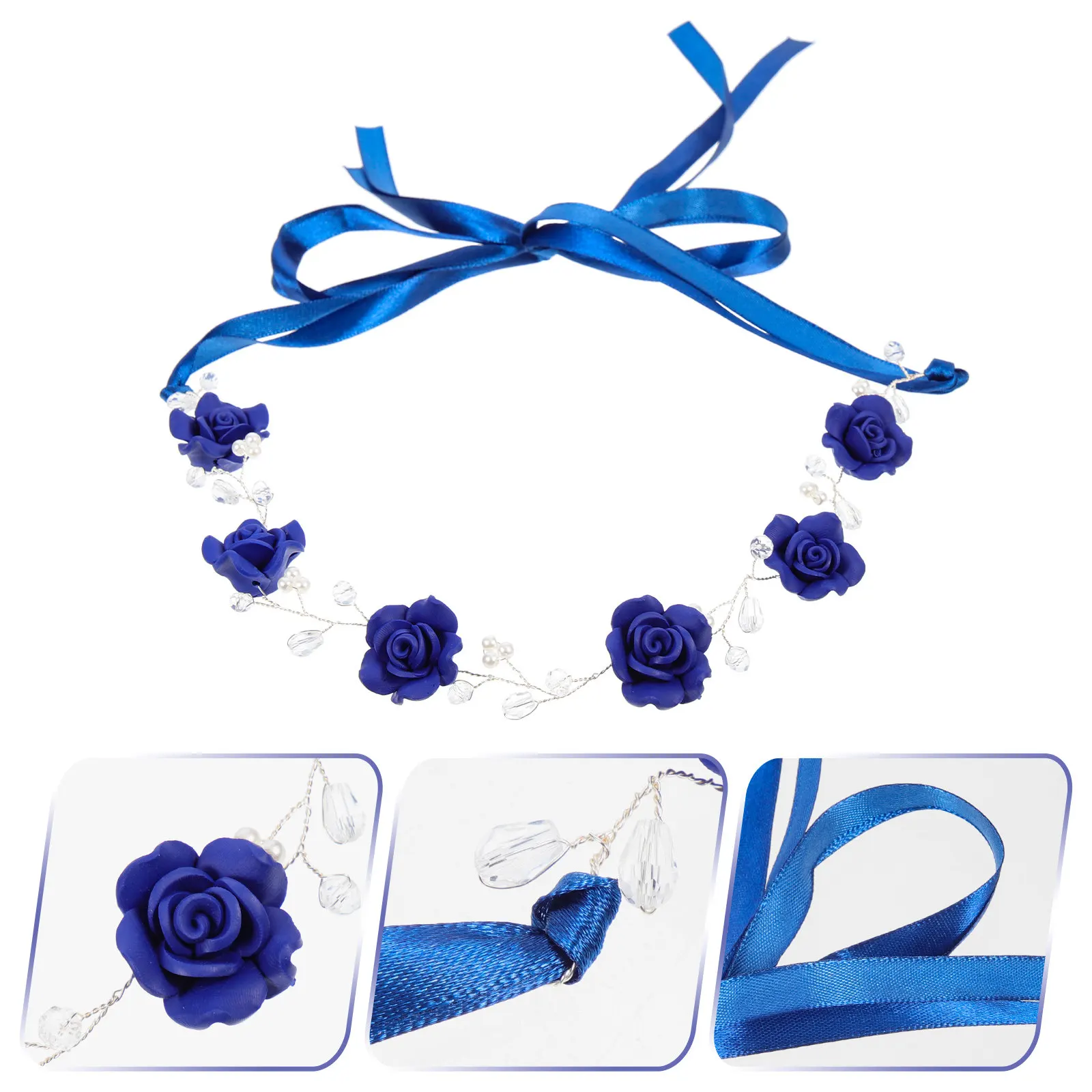 

Премиальная темно-синяя повязка для волос с цветами и жемчугом, свадебный головной убор, повязка для волос для невест, для выпускного вечера, банкета, элегантное украшение для волос
